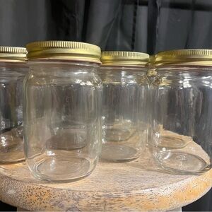 Set of Clear Glass Mason Jars with Gold Lids